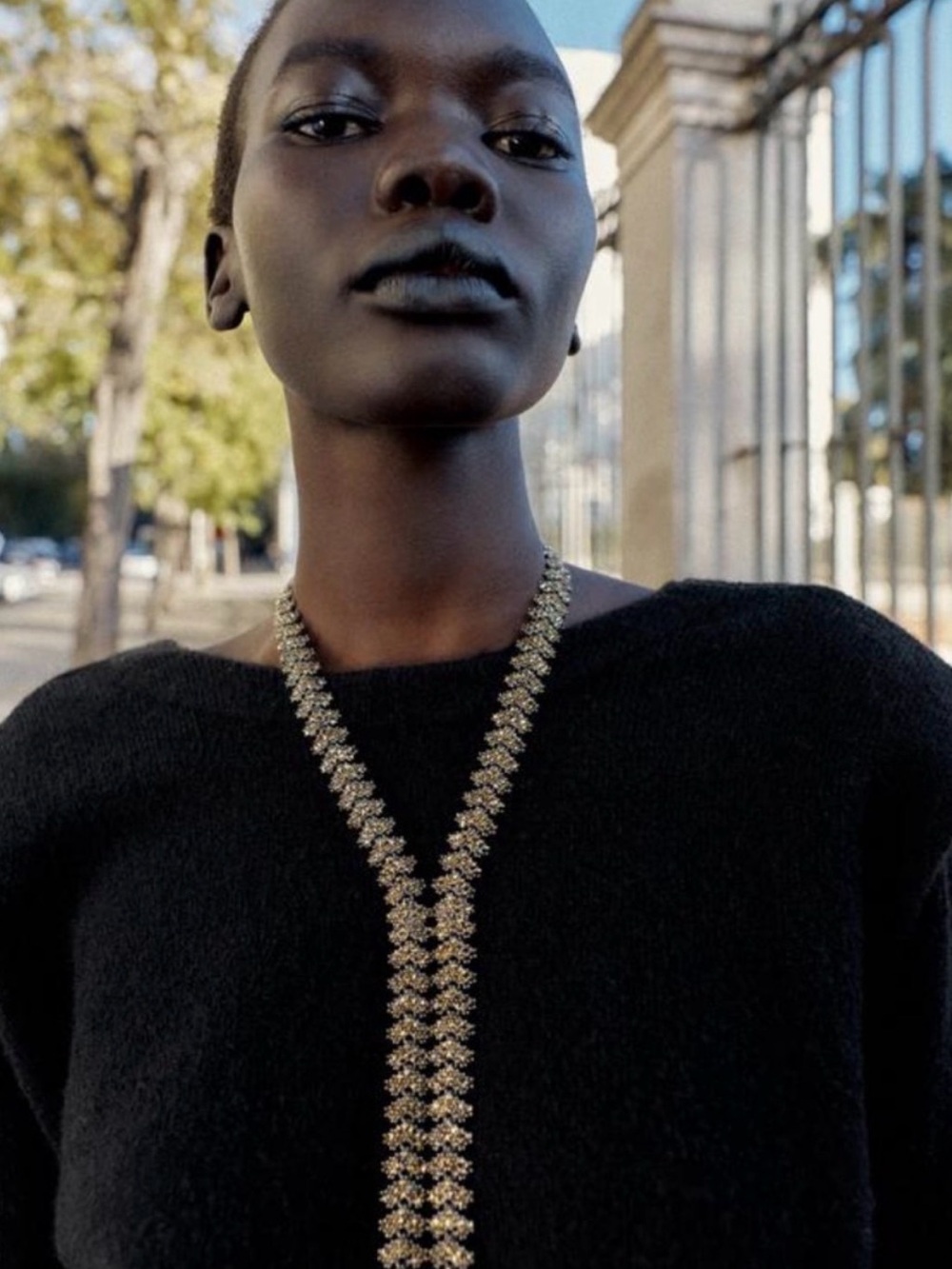 Zara aged gold tie style necklace